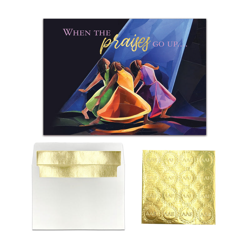 PRAISES GO UP CHRISTMAS CARD - Embossed Christmas Cards Boxed Set - Inspirational Seasonal Designs - Set of 15 (5x7) Cards with Foil-Lined Envelopes & Gold Sticker Seals