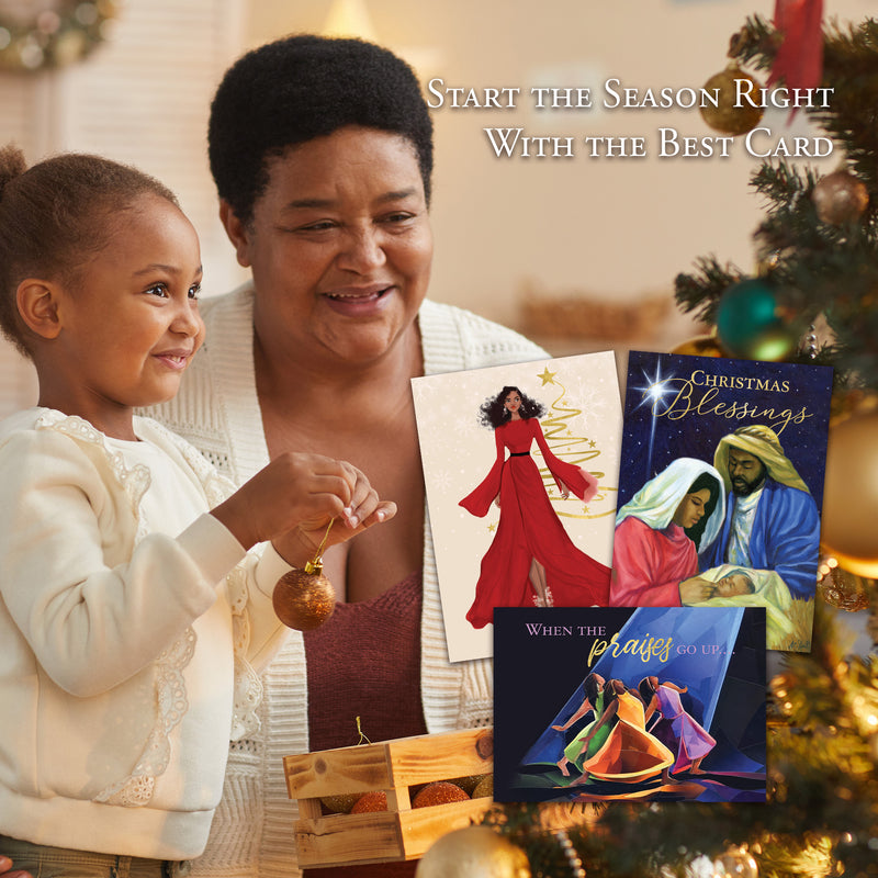 PRAISES GO UP CHRISTMAS CARD - Embossed Christmas Cards Boxed Set - Inspirational Seasonal Designs - Set of 15 (5x7) Cards with Foil-Lined Envelopes & Gold Sticker Seals