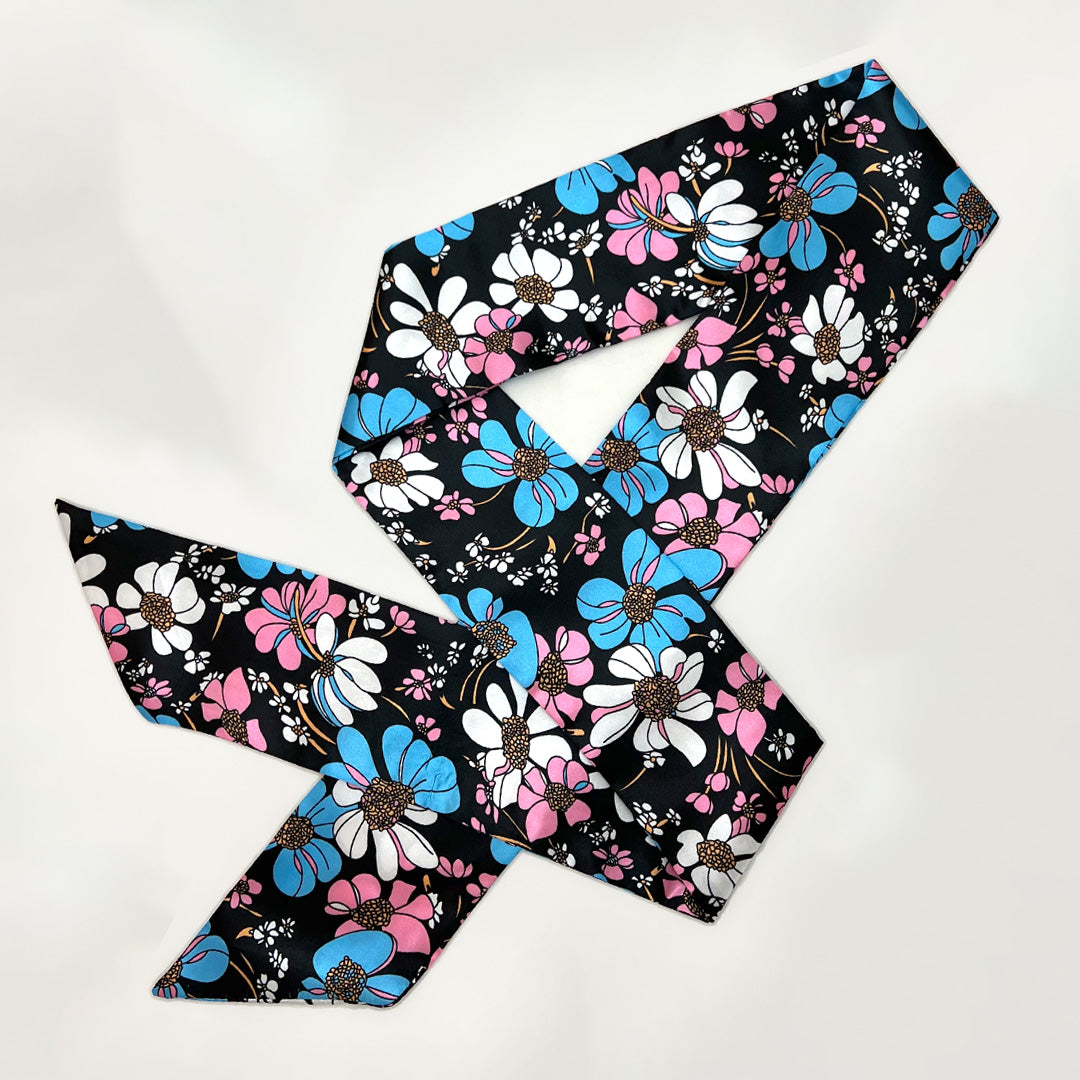 Edge Scarf (Pink/Blue Flower Print)