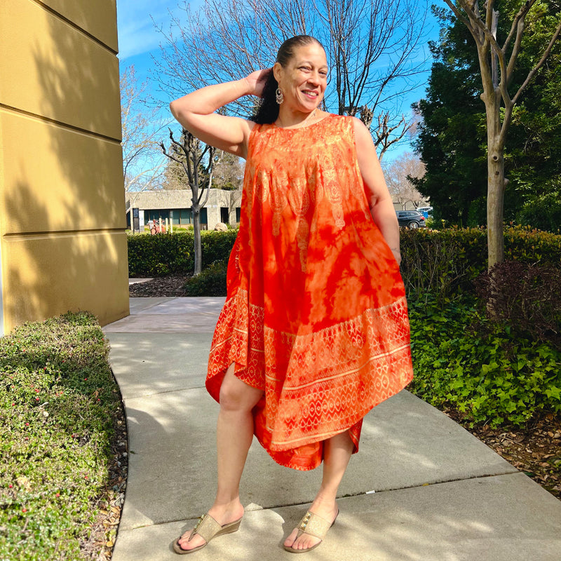 dashiki dress orange Bright Orange Traditional Dashiki Kaftan Tunic One Size Tribal Print Summer Dress & Boho Cover-Up