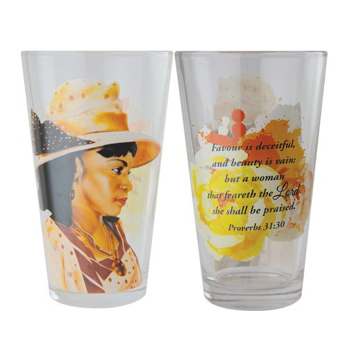 DRINKING GLASS SET 2 - LADIES WITH HAT