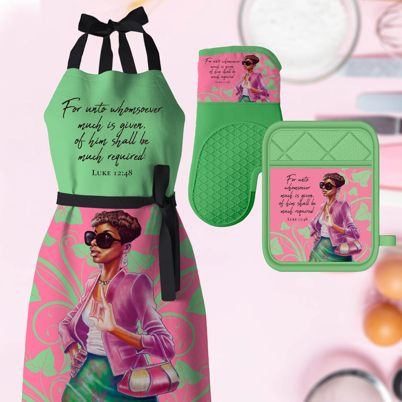 PINK AND GREEN APRON