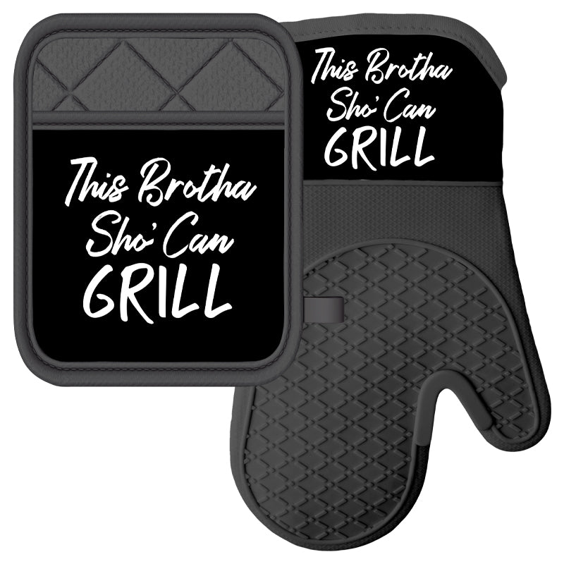 THIS BROTHA SHO CAN GRILL MITT/POT HOLDER SET