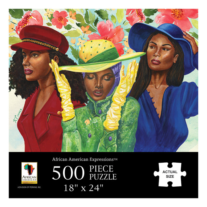 Puzzle of three Black women in their Sunday best outfits