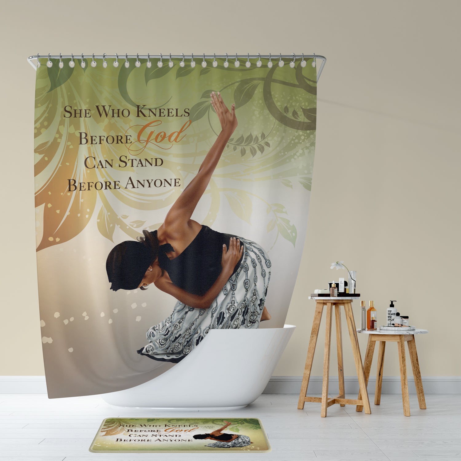 SHE WHO KNEELS SHOWER CURTAIN